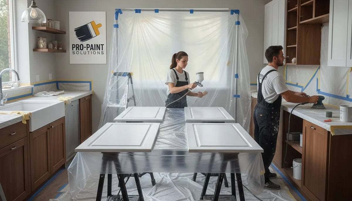 Cabinet painters in Concord, MA refinishing kitchen cabinets with a durable painted finish