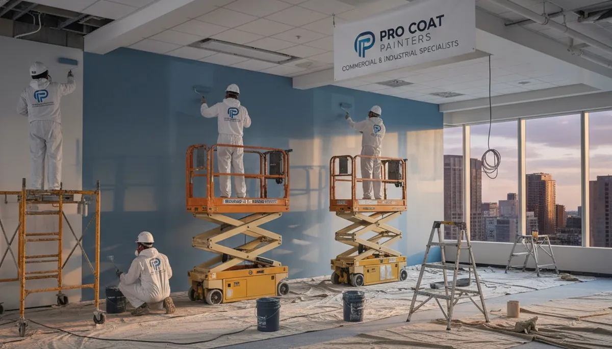 Commercial painters applying durable coatings to a Concord, MA business exterior