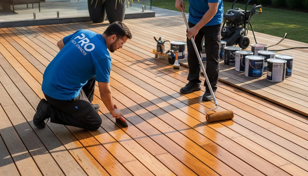 Professional deck staining service in Concord, MA for weather-resistant wood deck protection