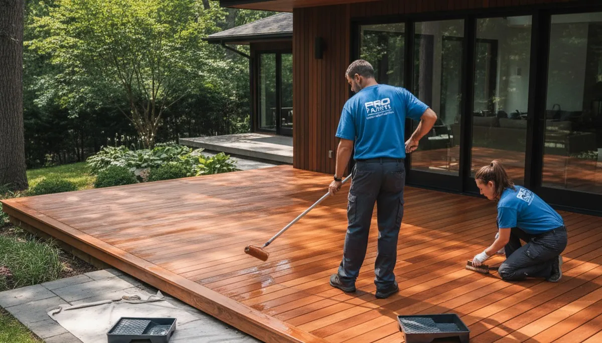 Deck staining service in Concord, MA by Concord Paint Pros for weather protection and lasting wood beauty
