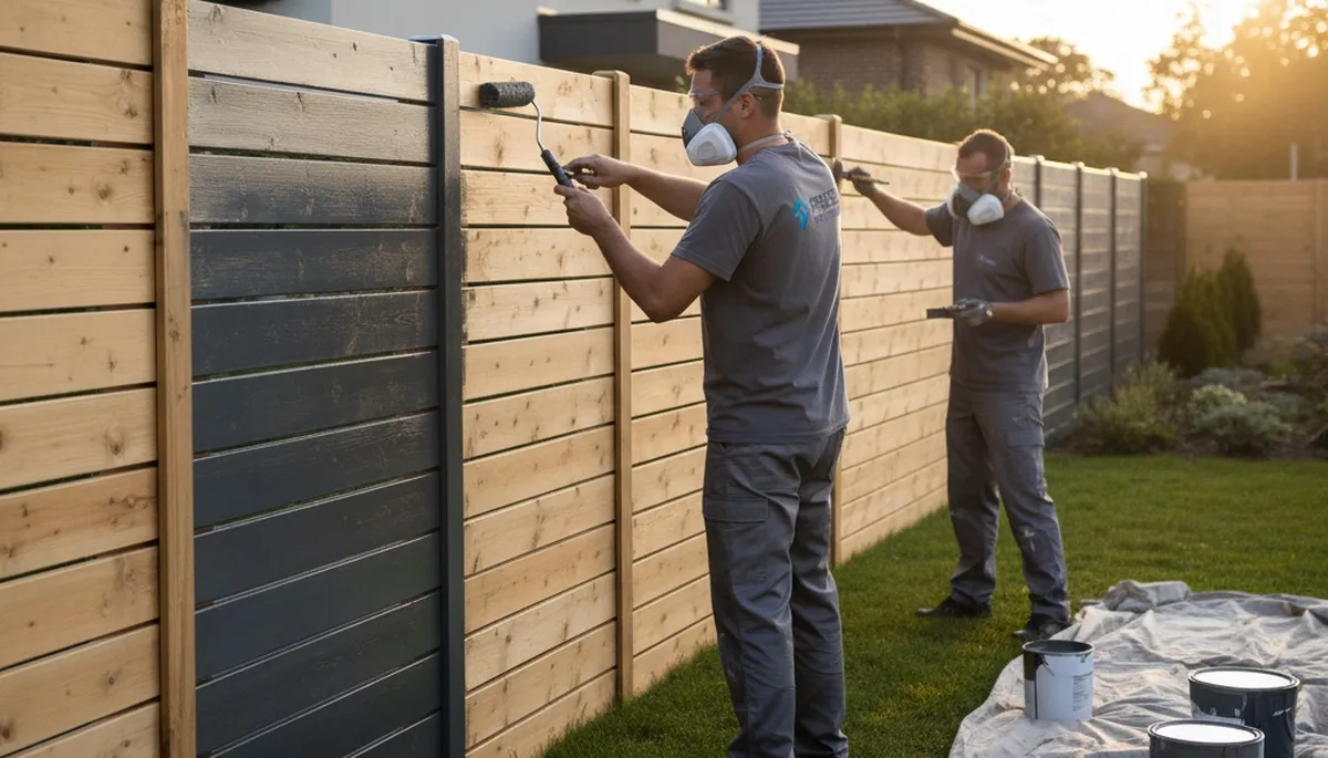 Fence painting in Concord, MA by Concord Paint Pros to protect wood from weather damage