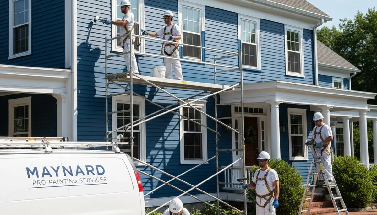 Painter completing a house painting project in Concord, MA for a local home exterior