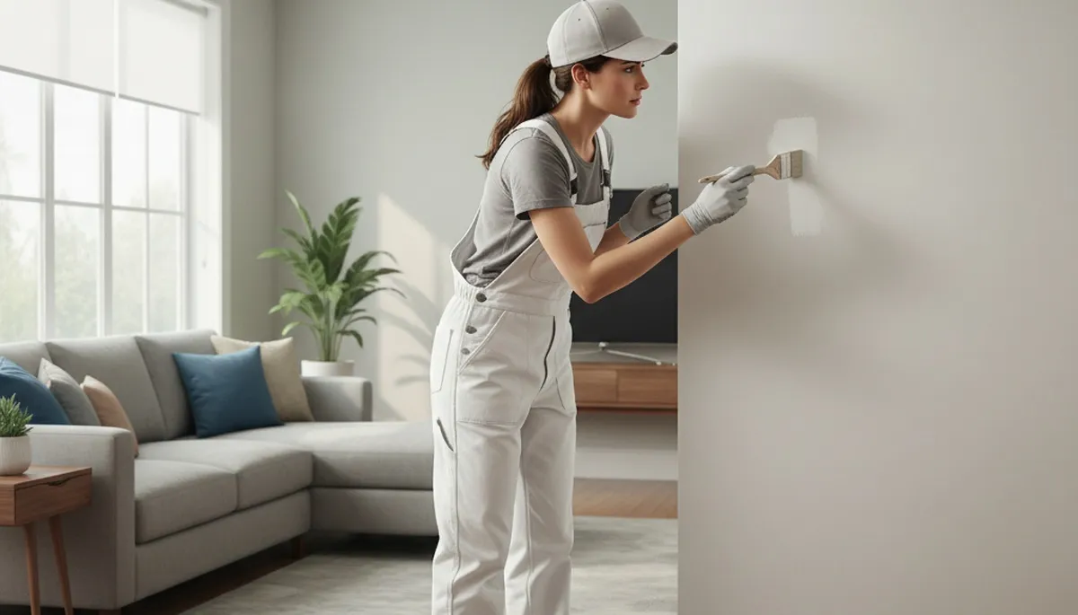 Painter performing paint touch-up service in Concord, MA for local home exterior repair