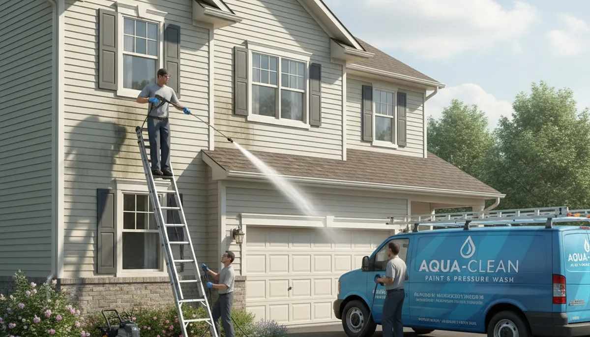 Vinyl siding pressure cleaning in Concord, MA for a painting company exterior cleaning service